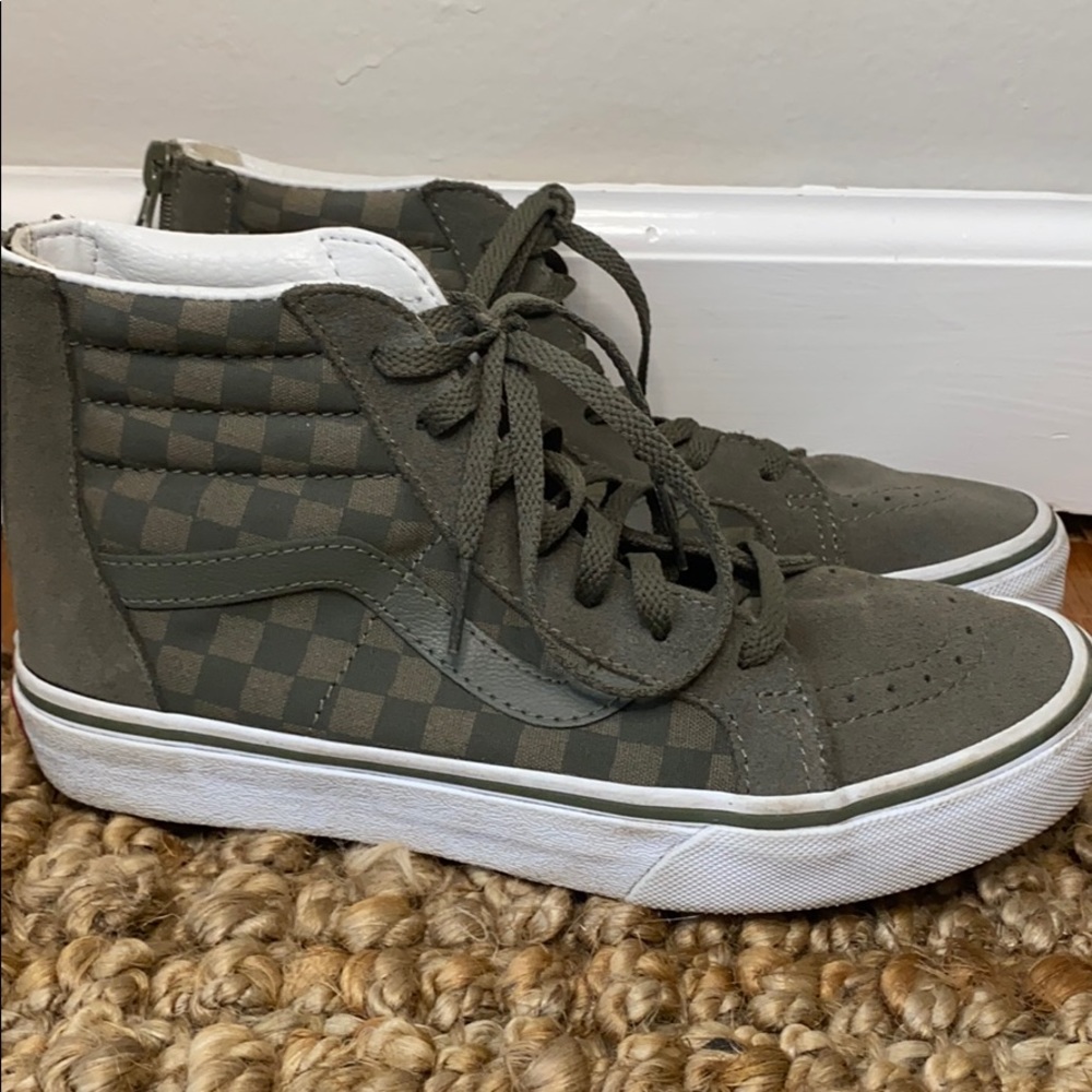 olive green checkerboard tie vans